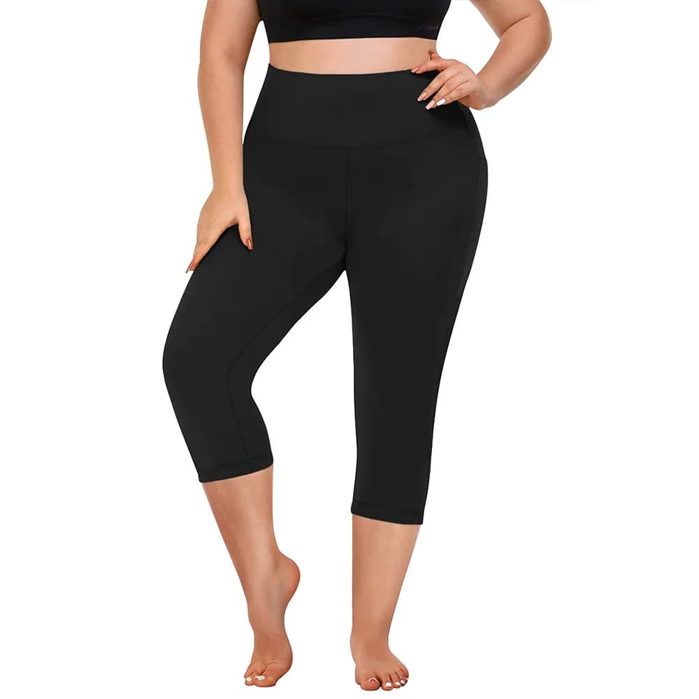 Pantaloni da yoga con tasche, leggings corti a vita alta in seta di latte per donna