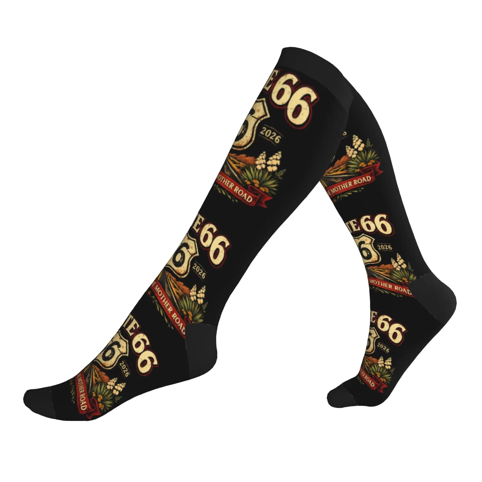 Funny Mens Motorcycle Ride Route 66 Dress Socks Unisex Comfortable Warm 3D Printed Sports Compression Socks