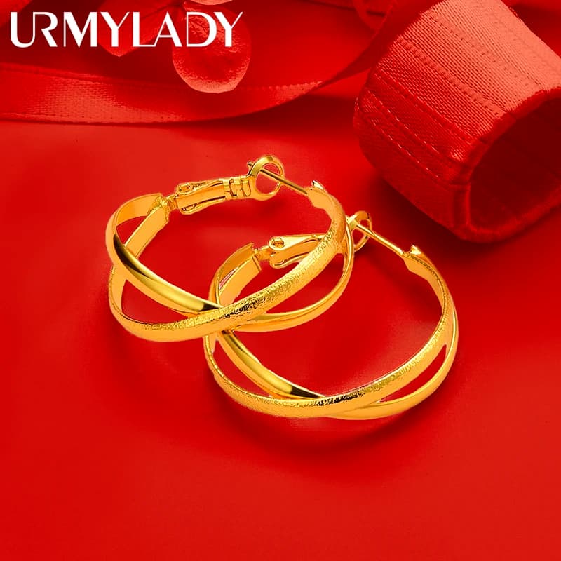 URMYLADY 925 Sterling Silver 28mm Liscio Opaco Doppio Cerchio Orecchini per Le Donne di Lusso Del Cerchio Della Festa Nuziale Fshion Gioielli di Fascino