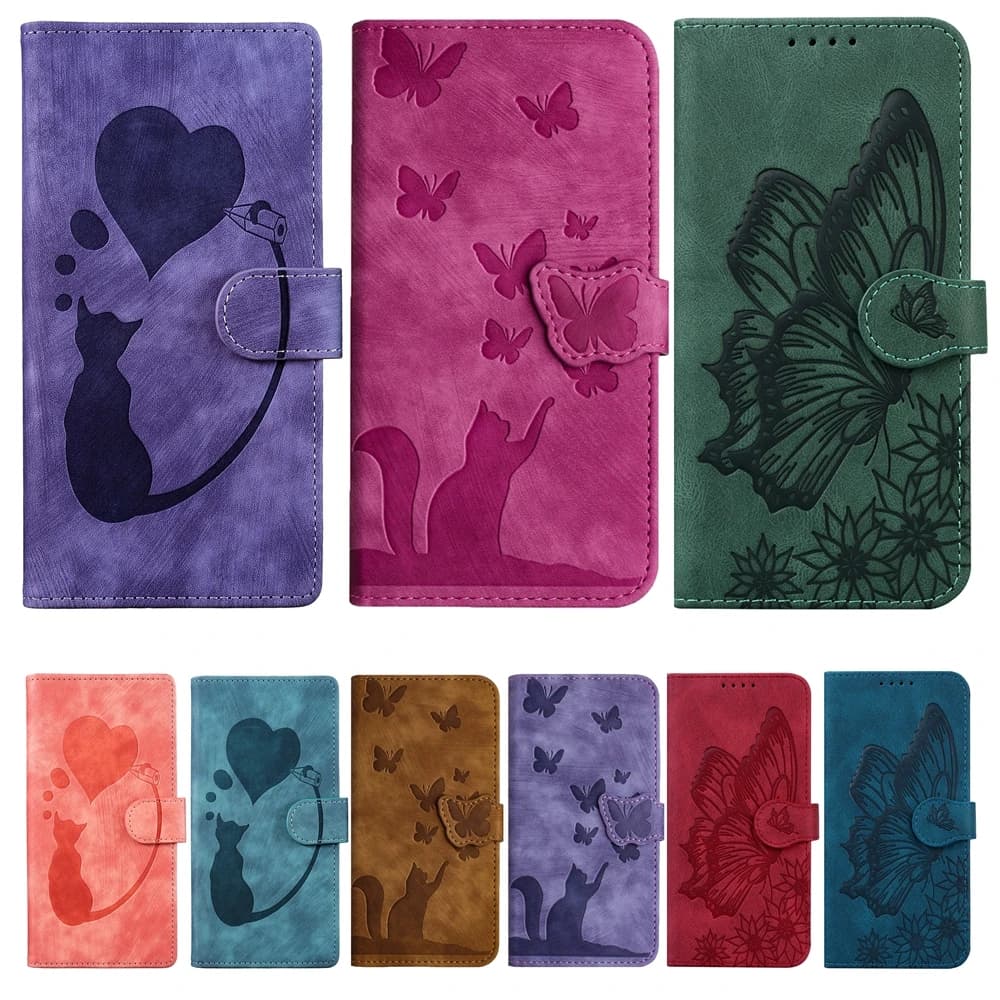 Flip Case for Samsung Galaxy A55 A54 A56 A35 A34 A25 A24 A15 A14 A05S A13 A23 A53 Cat Butterfly Leather Wallet Back Cover