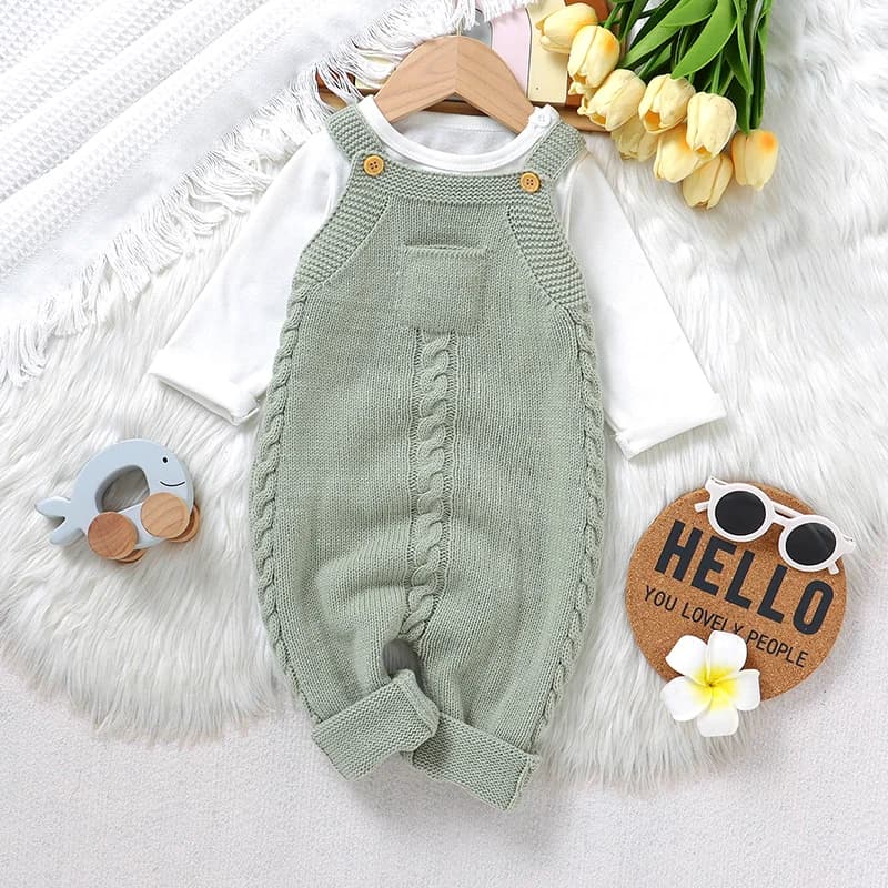 Neonato pagliaccetto lavorato a maglia infantile ragazzo tuta senza maniche autunno bambino bambino fionda abbigliamento moda tasca solida 0-18 m tuta