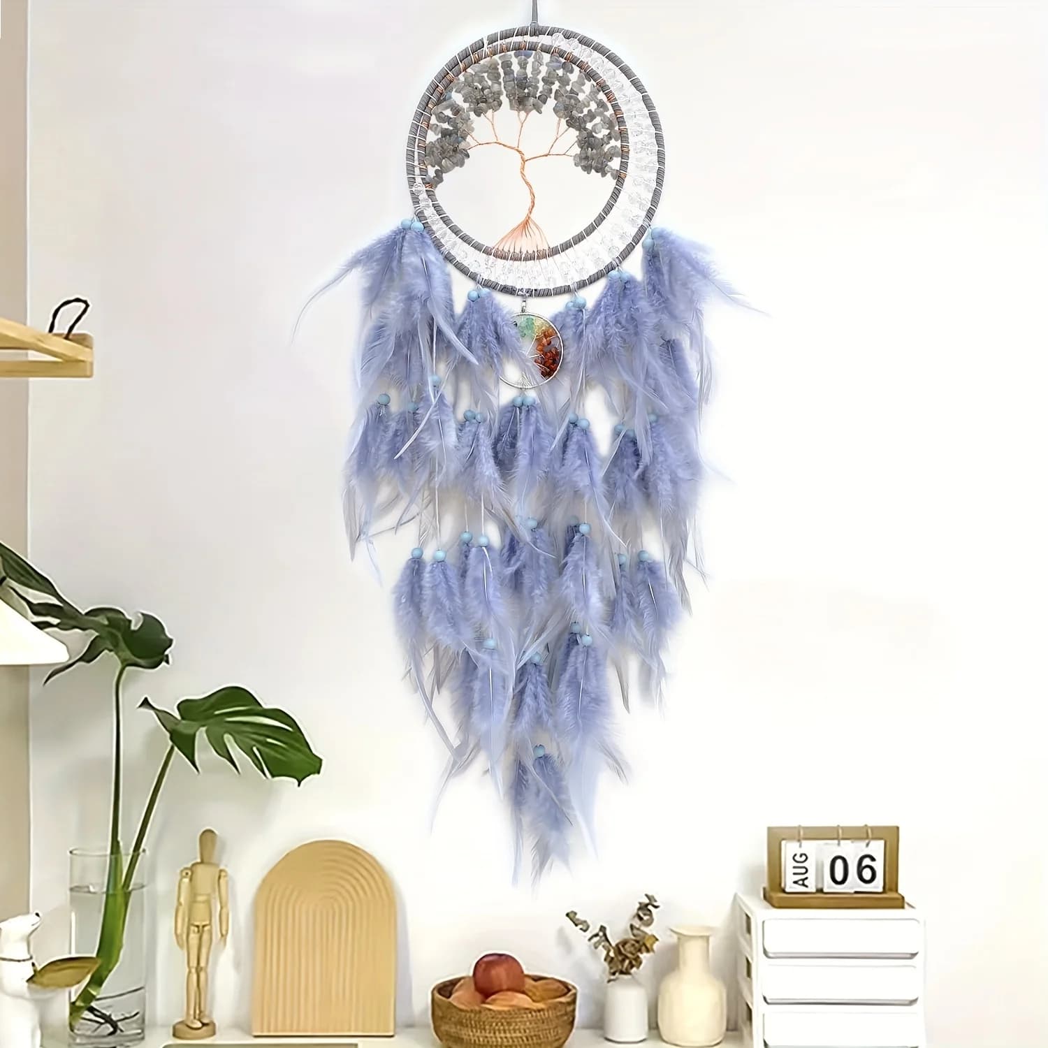 Handmade Dream Catcher, Natural Crystal Stone - Home Decoration Feather Pendant, Engagement And Perfect Gift