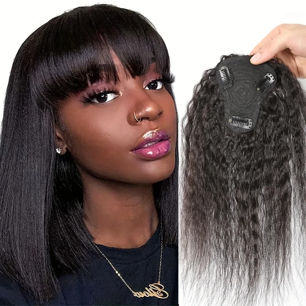 Hair Smooth crespi with fringe Hair Piece Invisible clip in wig pieces Extensions women's wig, T-shaped Intranet design