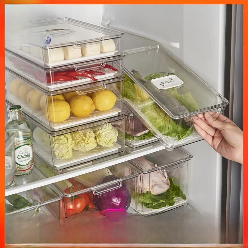 Nuova scatola di conservazione per frigorifero in plastica trasparente, scatola rettangolare lunga per congelamento, contenitore per alimenti da cucina V9GE5G