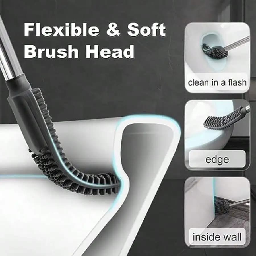 Flexible Soft Toilet Brush With Long Handle For Bathroom Cleaning