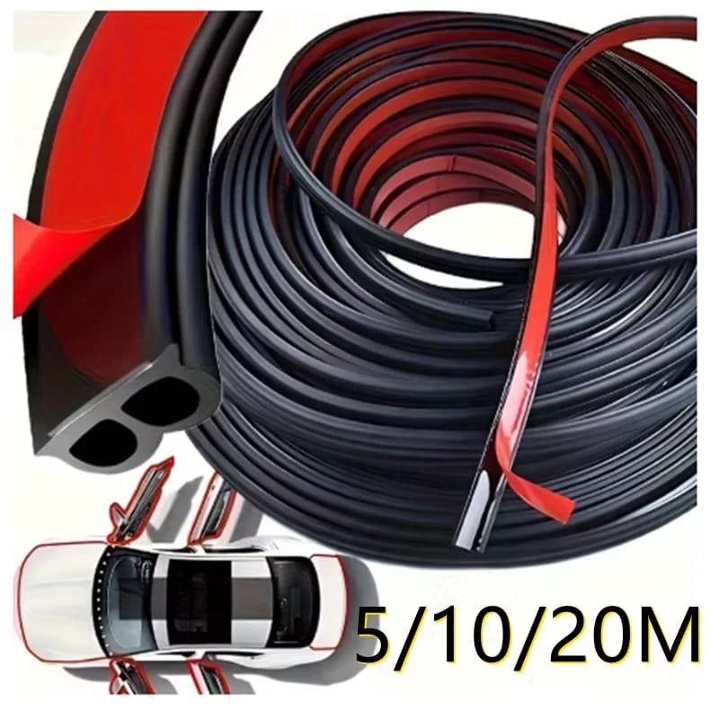 20Meters Car Door Seal Strips Sticker B Shape Weatherstrip Rubber Seals Sound Insulation Trunk Hood Sealing Interior Accessories
