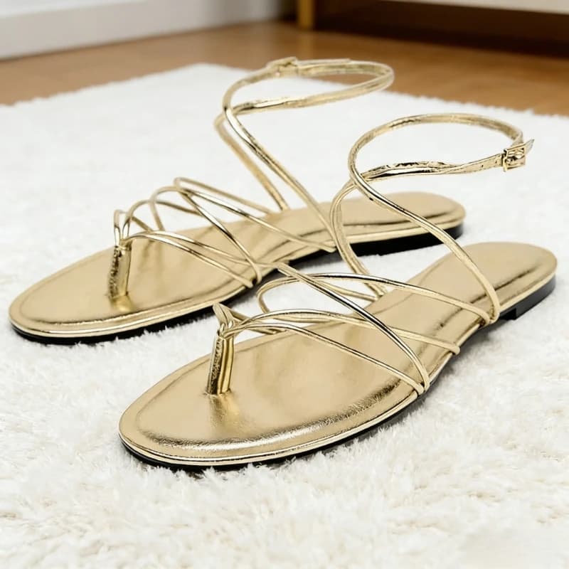 Women's Fashion Summer Sandals Golden Strait Ankle Strap Anti-slip Ankle Swimwear Brand Flats Casual Women's Beach Shoes