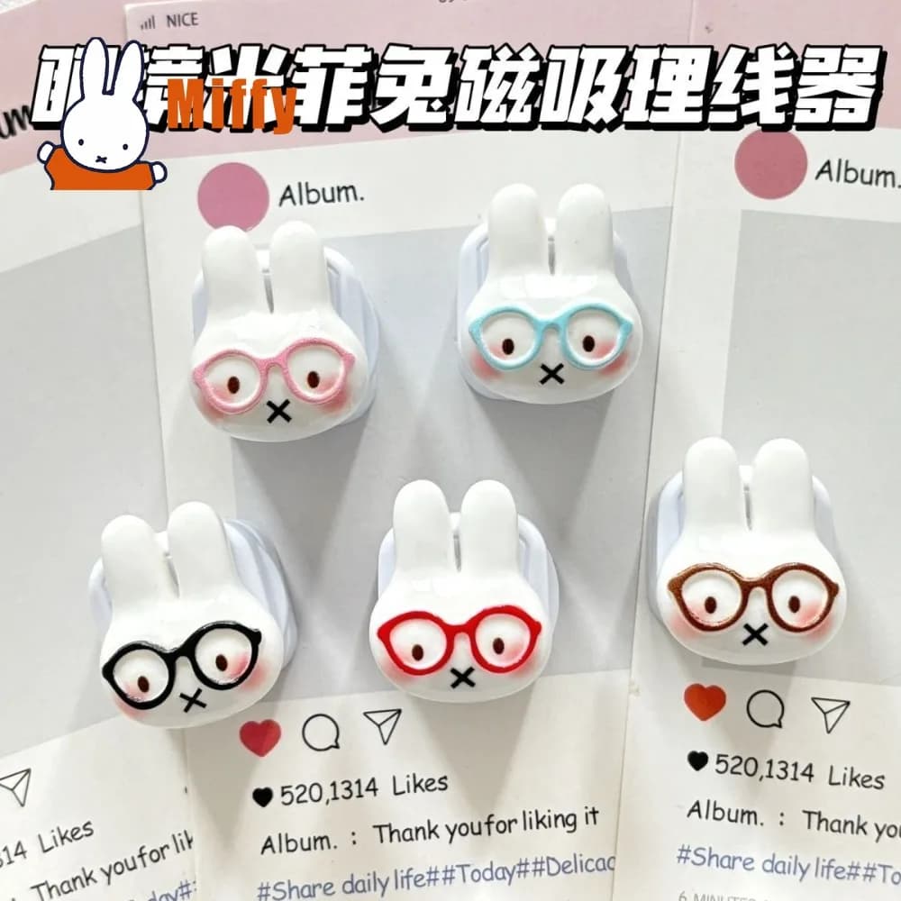 Kawaii Miffy Magnetic Cable Organizer Cute Rabbit Magnetic Wire Clip Holder Charger Desktop Cord Management Wall Mount Gift