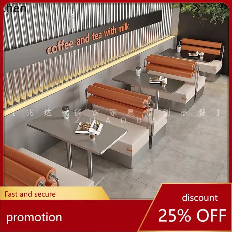 HXL Coffee Shop Stainless Steel Table Barbecue Shop Seat cushion Sofa Table and chairs