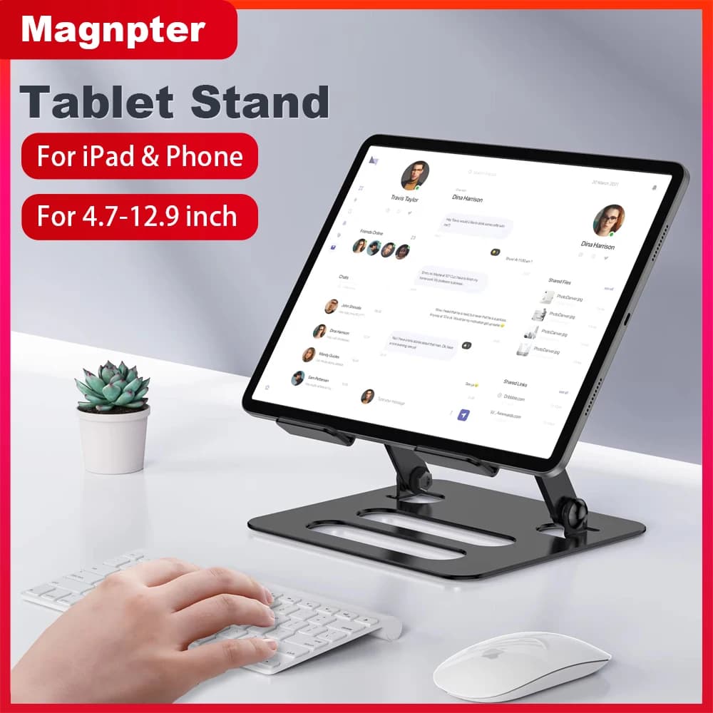 Supporto per tablet portatile Supporto pieghevole universale in lega di alluminio per supporto da tavolo per tablet iPad Supporto per telefono cellulare regolabile