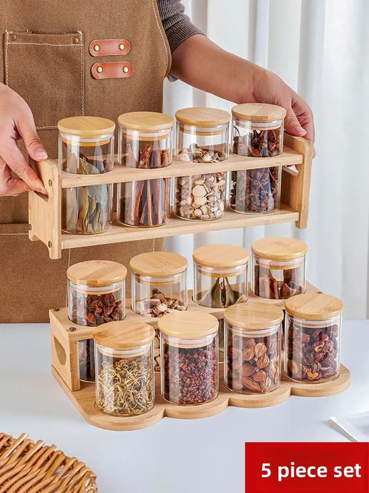 Set di Contenitori in Vetro per Spezie da Cucina, Bottiglie Sigillabili per Utensili da Cucina, Macinino per Sale a Forma Cilindrica