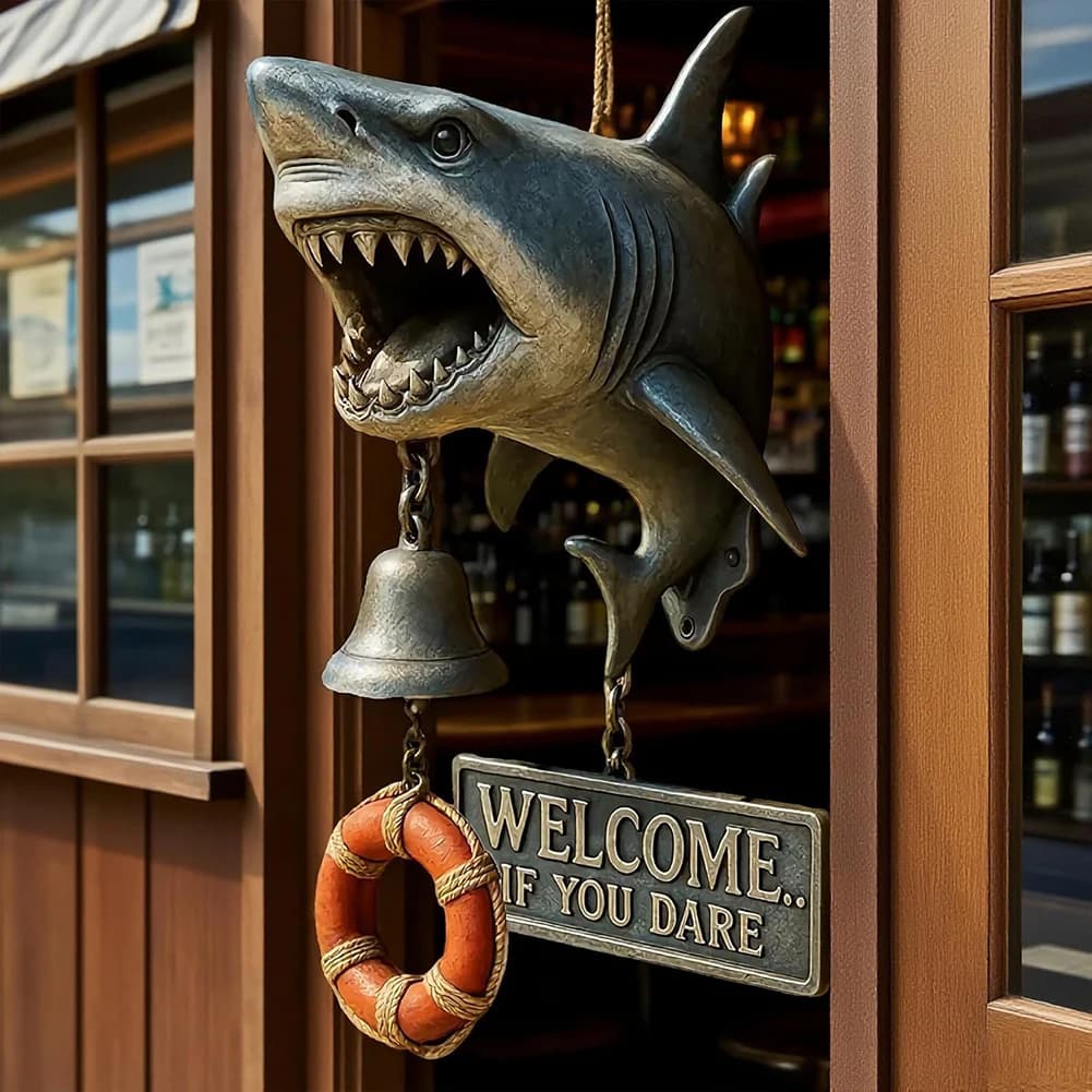 Shark Attack Wall Welcome Doorbell Fun Shark-Shaped Front Door Chime Bell Shark Alloy Outdoor Wind Chimes for Front Door Porch