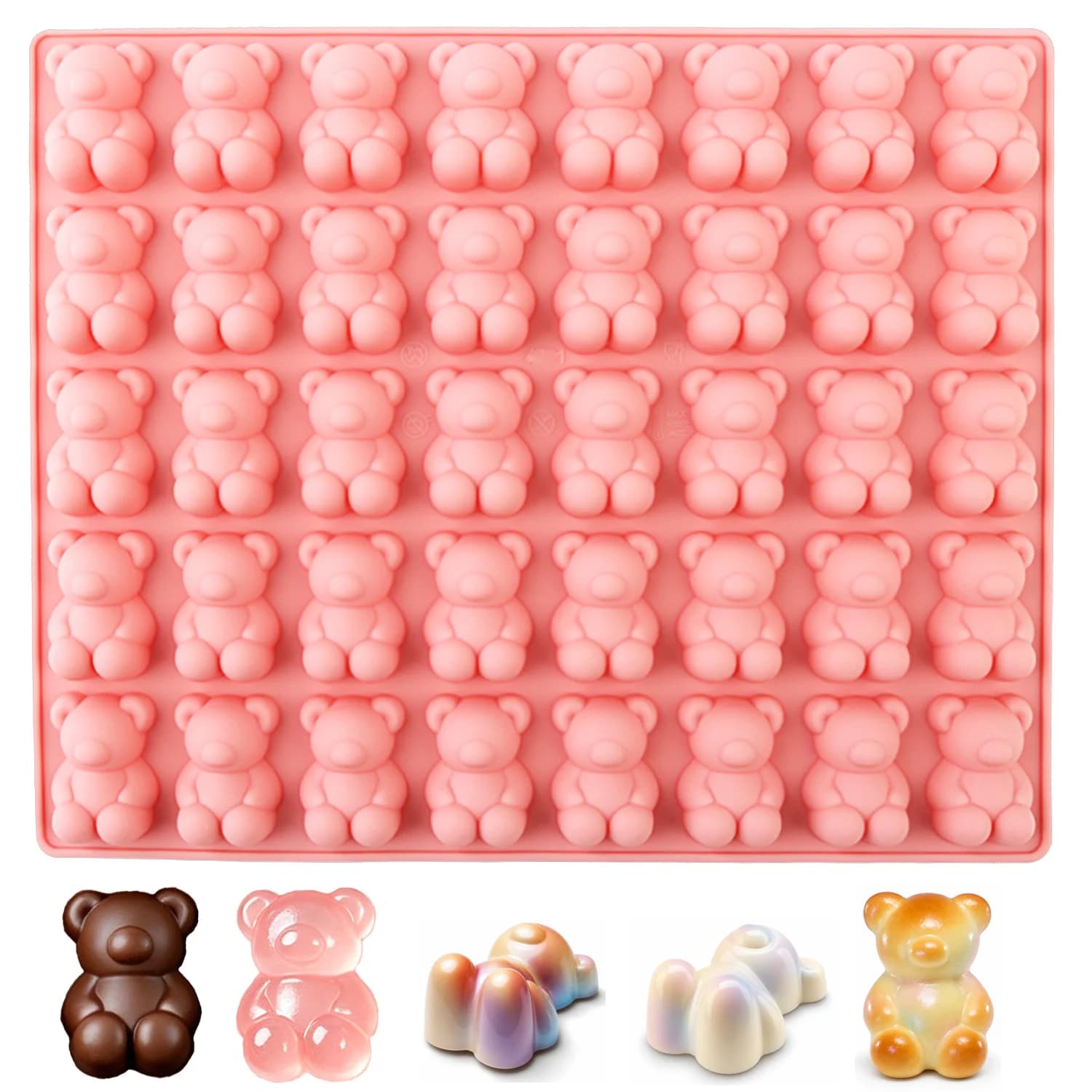 40-Piece Bear-Shaped Silicone Mold 3D Cartoon Bear Chocolate Gummy Mold Temperature-Resistant Easy-To-Remove Baking Tool