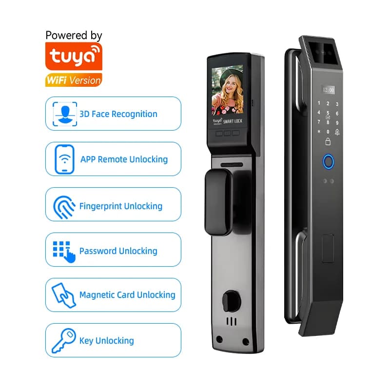 7 In 1 Face Unlocking Smart Door Lock With Camera And Built-In Doorbell-Face+Fingerprint+Card+Password+APP+Key+NFC