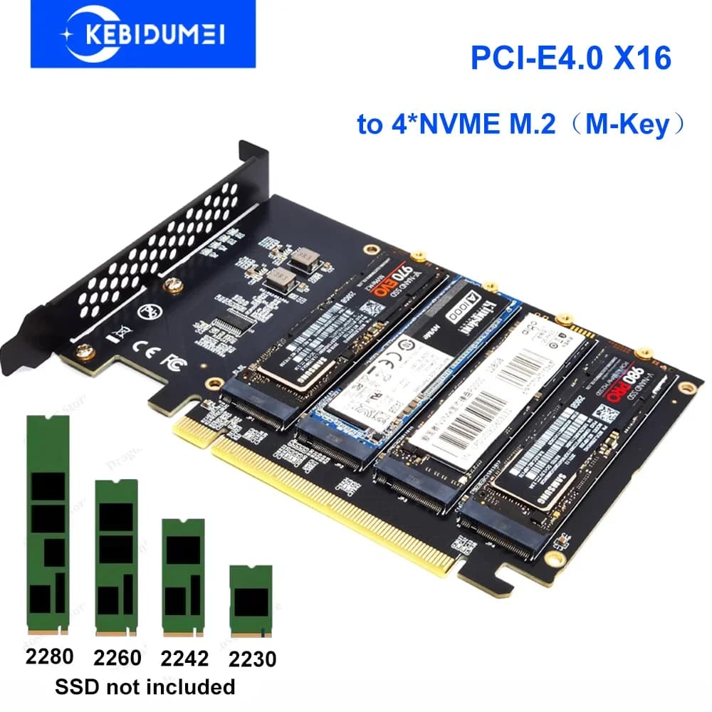 PCle4.0 X16 a 4xNVME M.2 Adattatore M.2 SSD GEN4 PCIe 4.0 Scheda madre del PC X1 X4 X8 X16 Scheda di espansione per 2230 2242 2260 2280