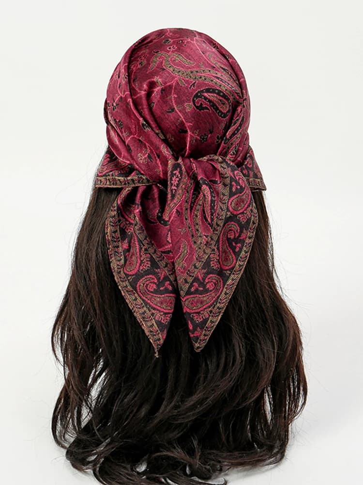 Luxury Paisley Print Satin Silk Scarf Square Bandana Hijabs for Women Neckerchief Hair Ribbon Headband Chic Hair Accessories