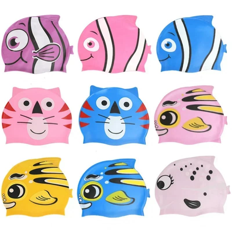 Cuffie da nuoto per bambini Protezione per le orecchie per capelli lunghi Cuffia da nuoto per cartoni animati carini per ragazzi Ragazze Cuffia da nuoto in silicone per bambini Accessori per piscina