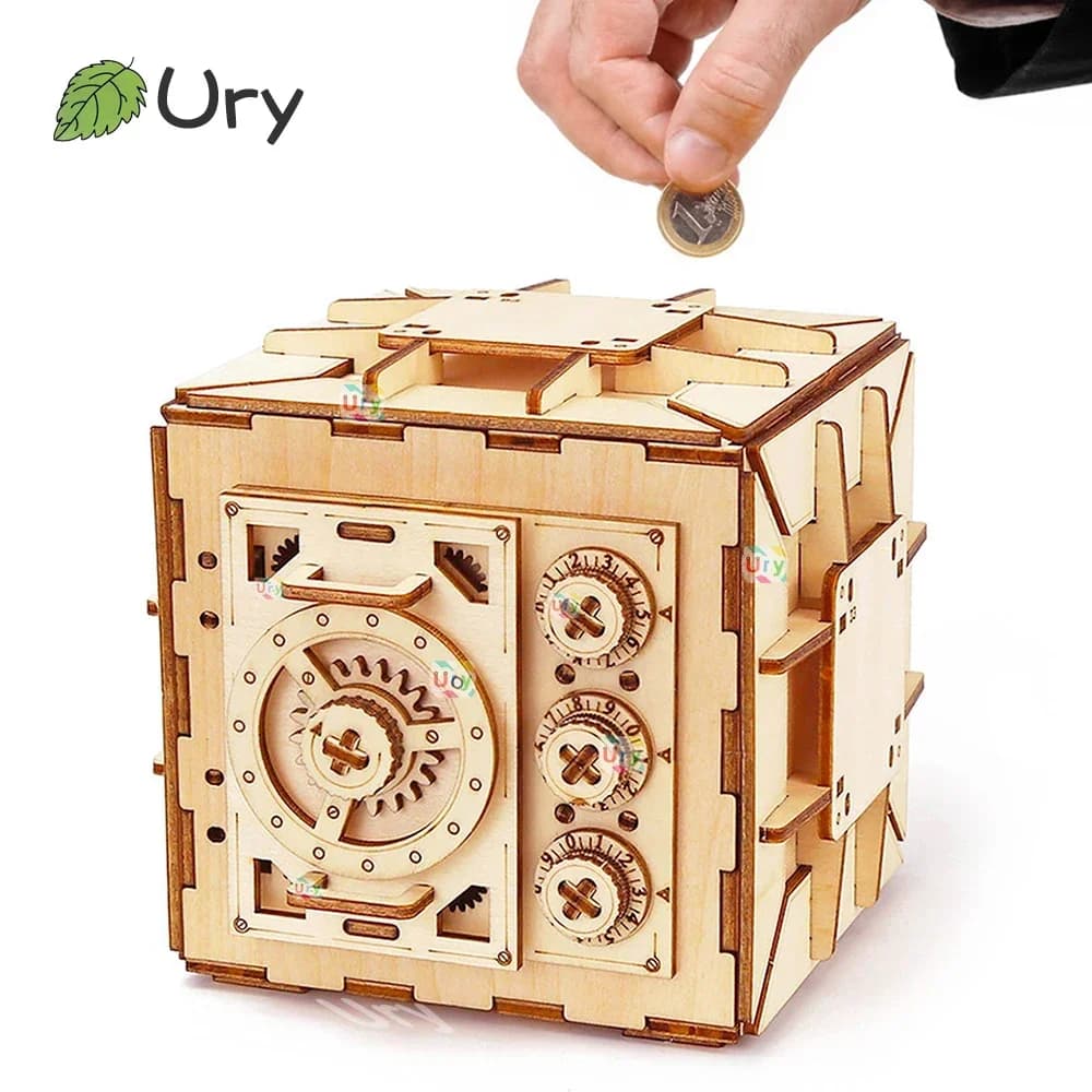 URY Puzzle in legno 3D Password Tesoro Salvadanaio Salvadanaio Fai da te Modello di assemblaggio avanzato Giocattoli Regalo creativo per ragazze