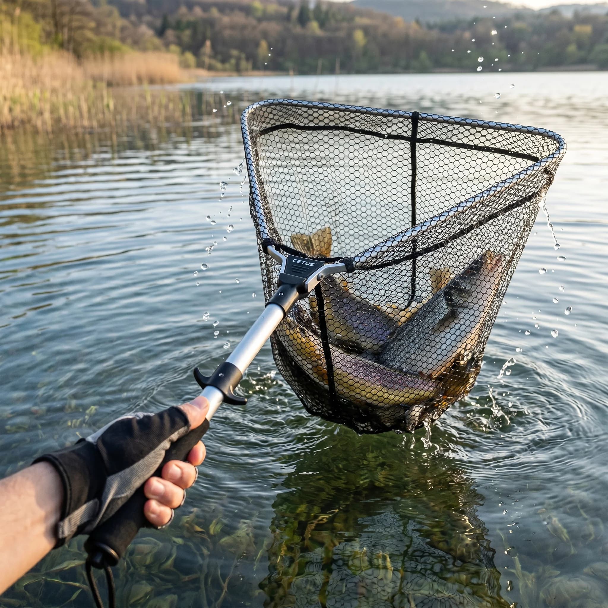 Goture 108cm Telescopic Landing Net Folding aluminum alloy Fishing Pole Extending Fly Carp Course Sea Mesh Foldable Fishing Net