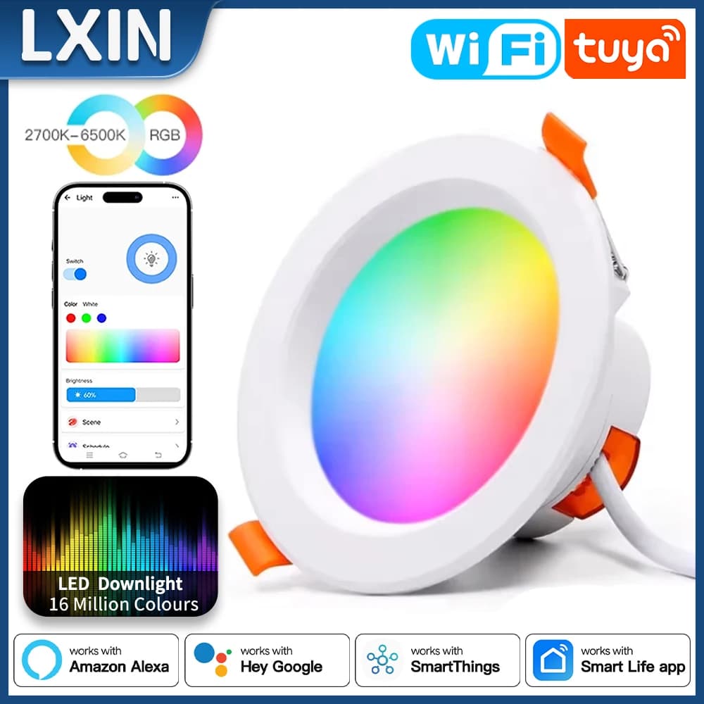 LXIN tuya Downlight WIFI, faretto dimmerabile LED intelligente 7/9/12/15, 2700-6500k RGBCW colore caldo freddo, voce con Alexa Google Home
