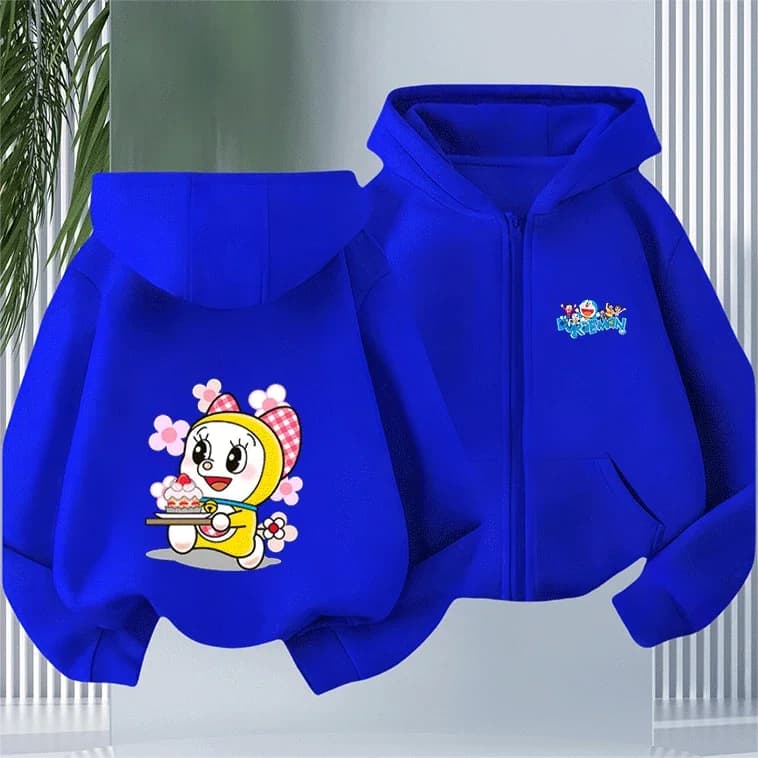 Felpa con cappuccio morbida e alla moda per bambini, autunno inverno, con design a zip Doraemon, per ragazzi e ragazze, in vendita.