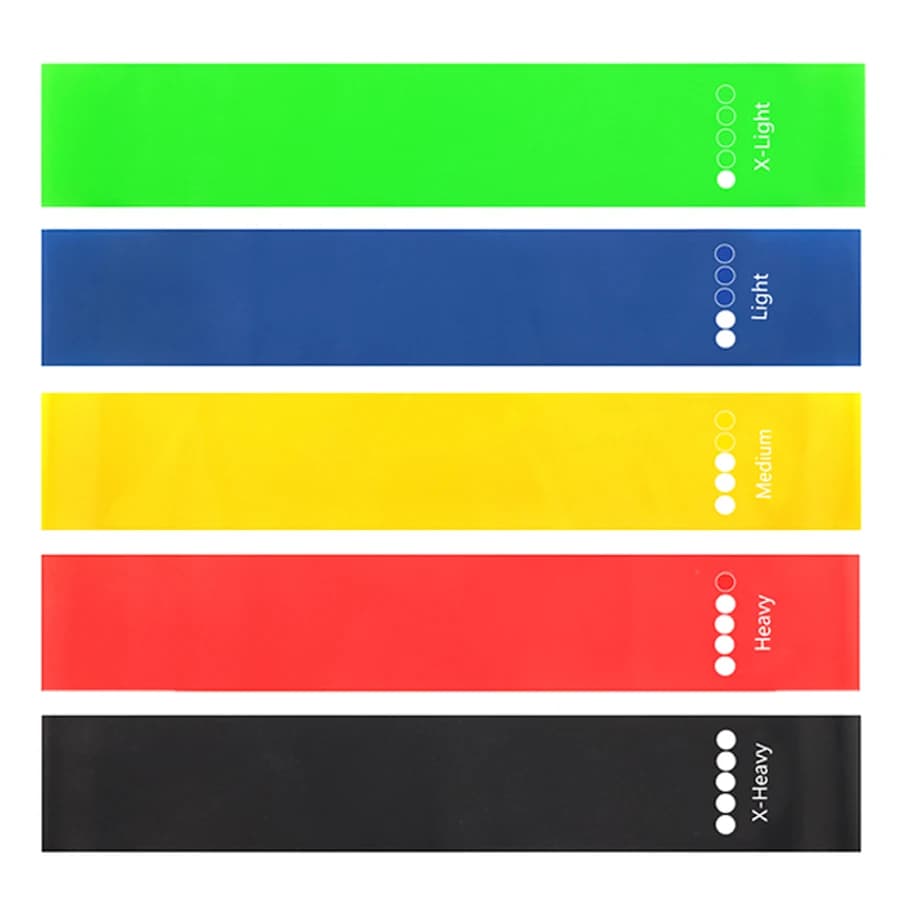Set di Fasce Elastiche a 5 Livelli di Resistenza in Gomma per Yoga, Pilates, Palestra Domestica, Fitness, Esercizio Fisico e Accessori da Palestra