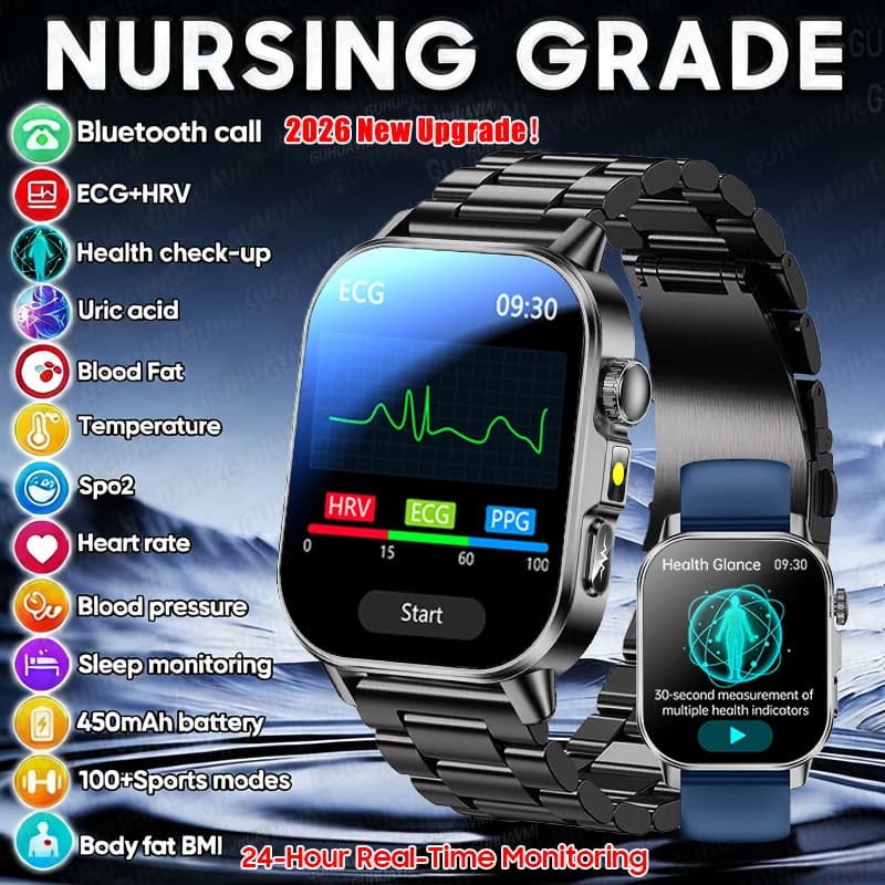 New Smartwatch 2026 for Health Analysis with ECG+PPG, Blood Pressure, Lipidi, Urico Acid, Wireless Calls for Men and Women