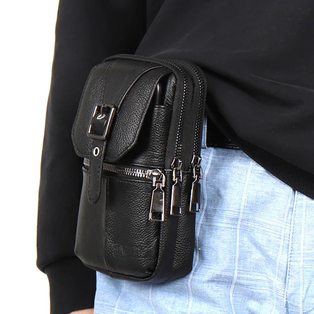 Marsupio da uomo in vera pelle a tracolla borsa a tracolla impermeabile per sport all'aria aperta borsa per telefono borsa da cintura borsa da appendere marsupio