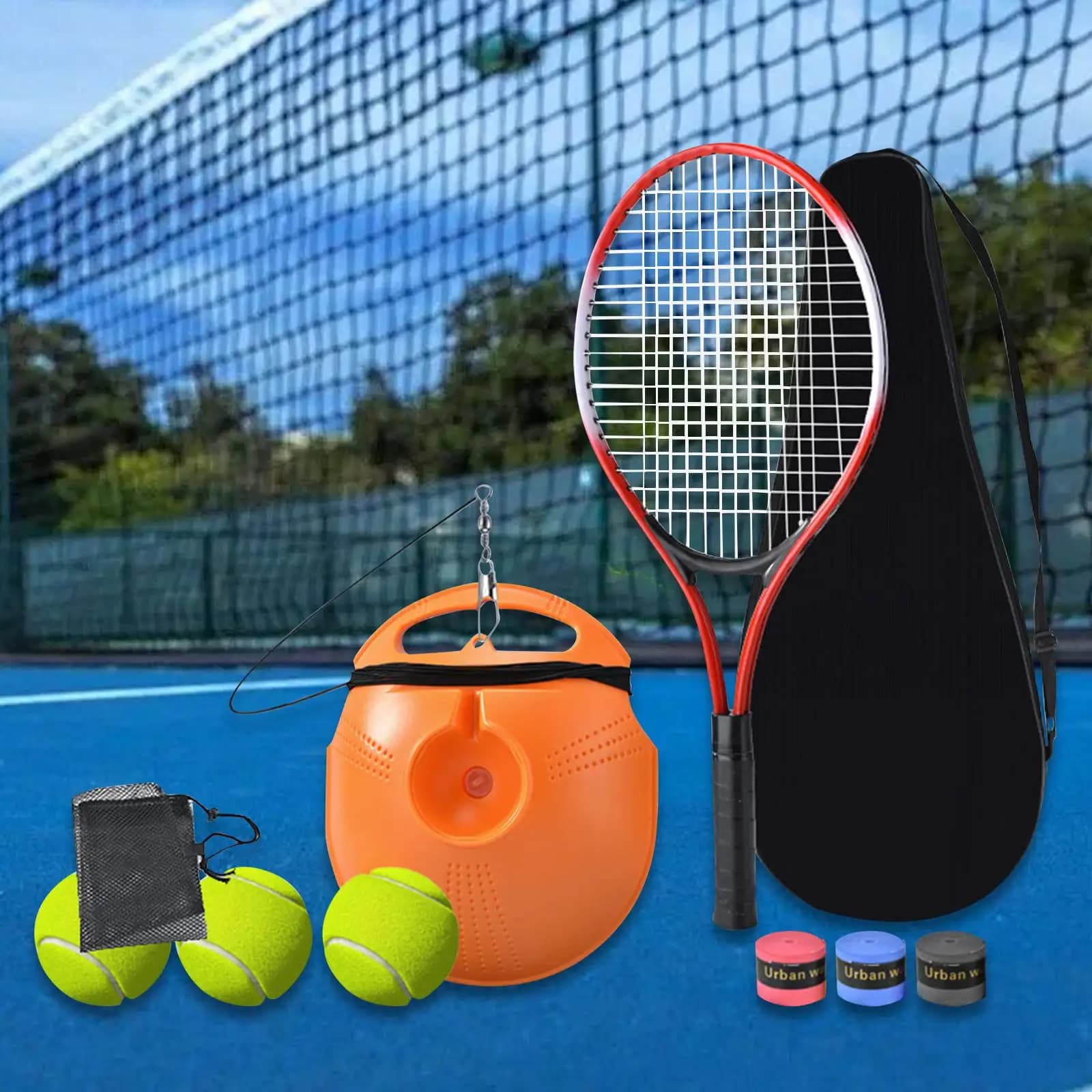 Adults Teenagers Solo Tennis Racket Training Equipment Lightweight Rebound Ball Set with Carrying Bag for Outdoor Park