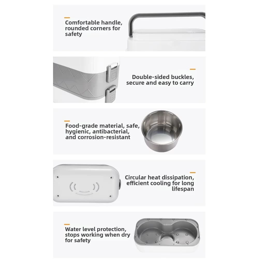 Riscaldamento elettrico Lunch Box Riscaldamento a vapore Riempimento d'acqua Mini fornello di riso multifunzione Scaldavivande da lavoro Doppio strato Spegnimento automatico
