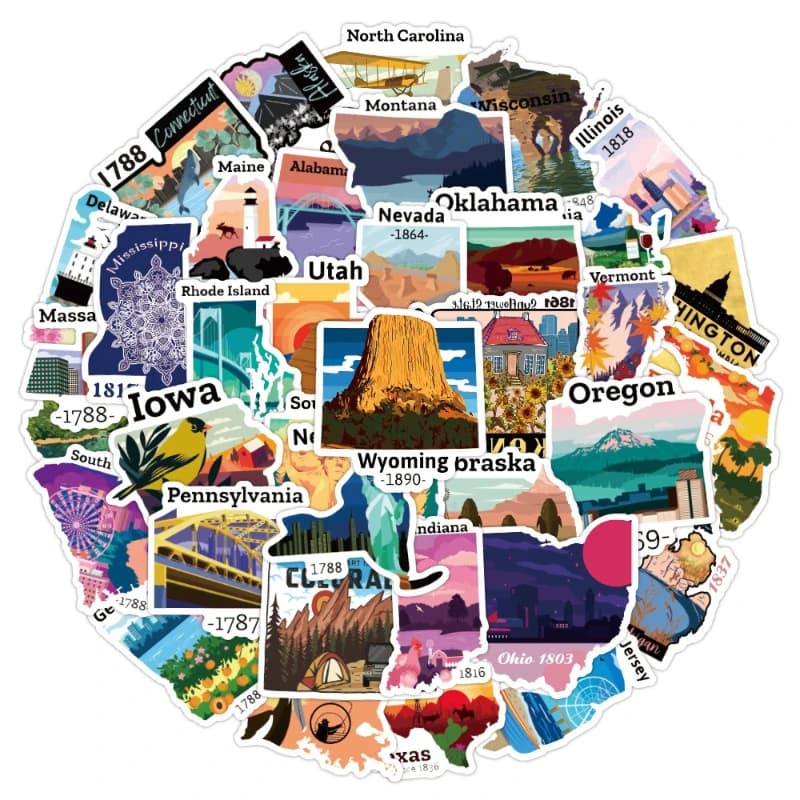 American Map Stickers - 50pcs - Graffiti Water Cup, Notebook, Mobile Phone Stickers