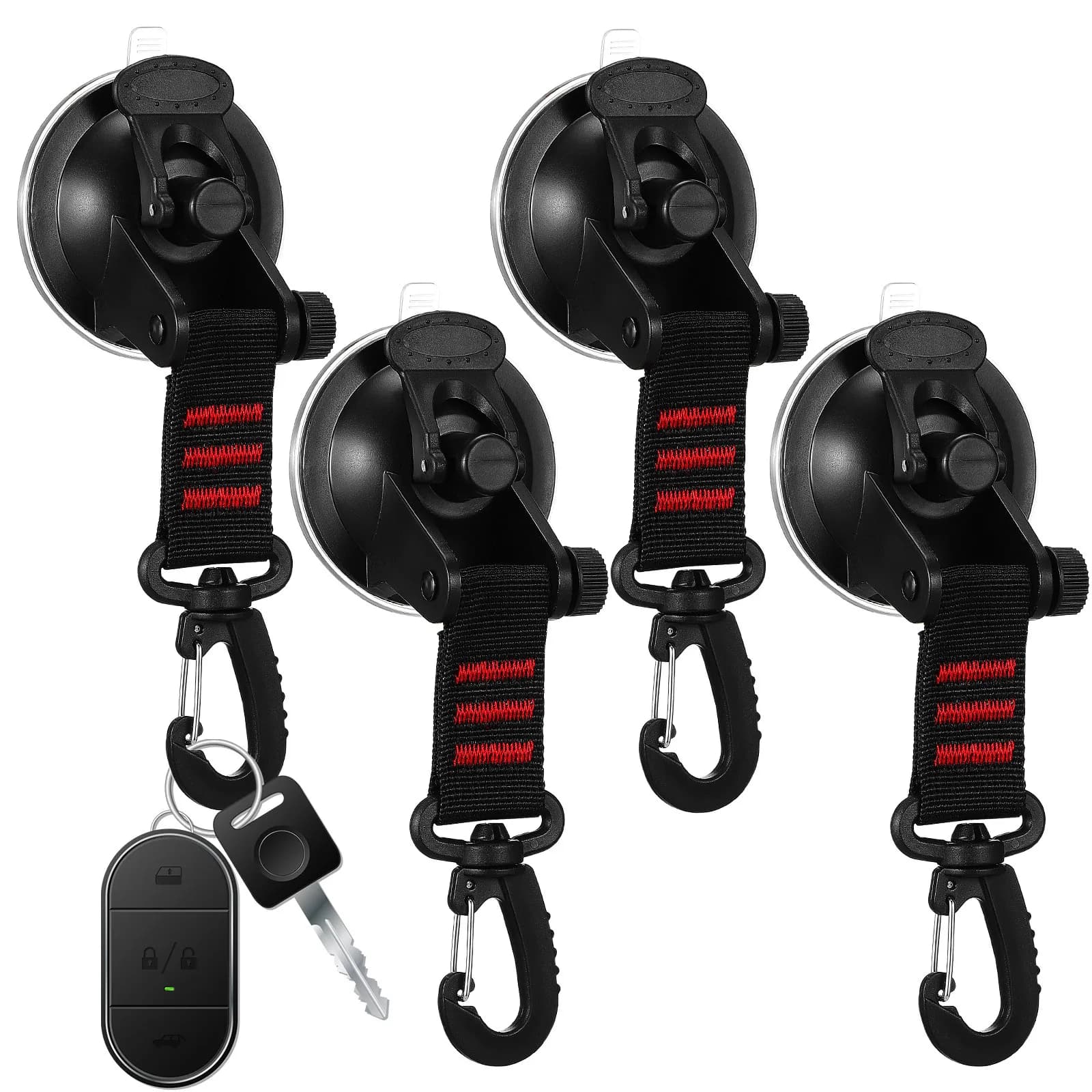 4 Ganci a ventosa resistenti con gancio rotante e robusta cinghia in nylon per tendalino auto, telo da campeggio, doccia, finestra, vetro