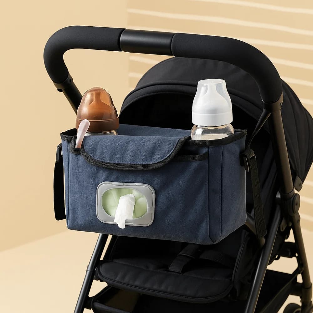 Borsa per passeggino multifunzionale di grande capacità con tasche multiple Borsa per appendere portaoggetti per passeggino Impermeabile per la cura del bambino