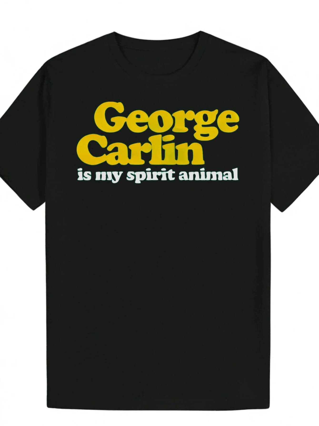 T-shirt da uomo con grafica George Carlin Spirit Animal - Design casual a maniche corte e girocollo, testo in giallo e bianco audace
