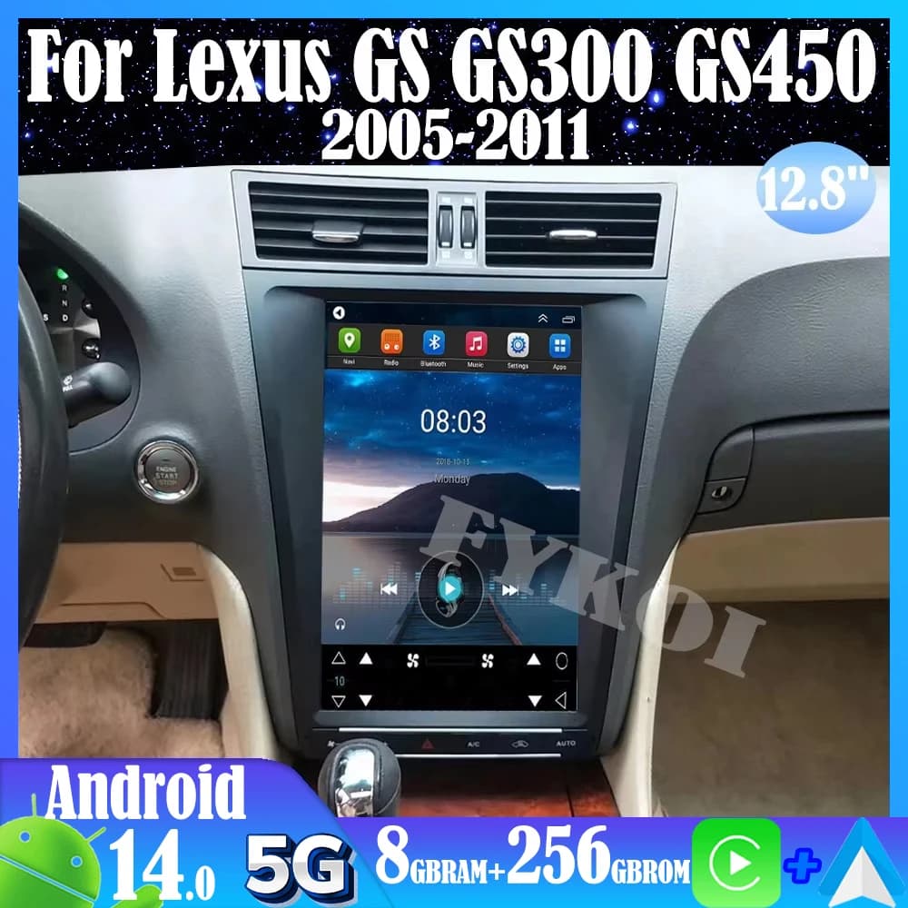 Android 15 Per Lexus GS300 GS450 2005-2011 Autoradio Automotive Multimedia Tesla Stile Carplay Auto Bluetooth Navigazione GPS
