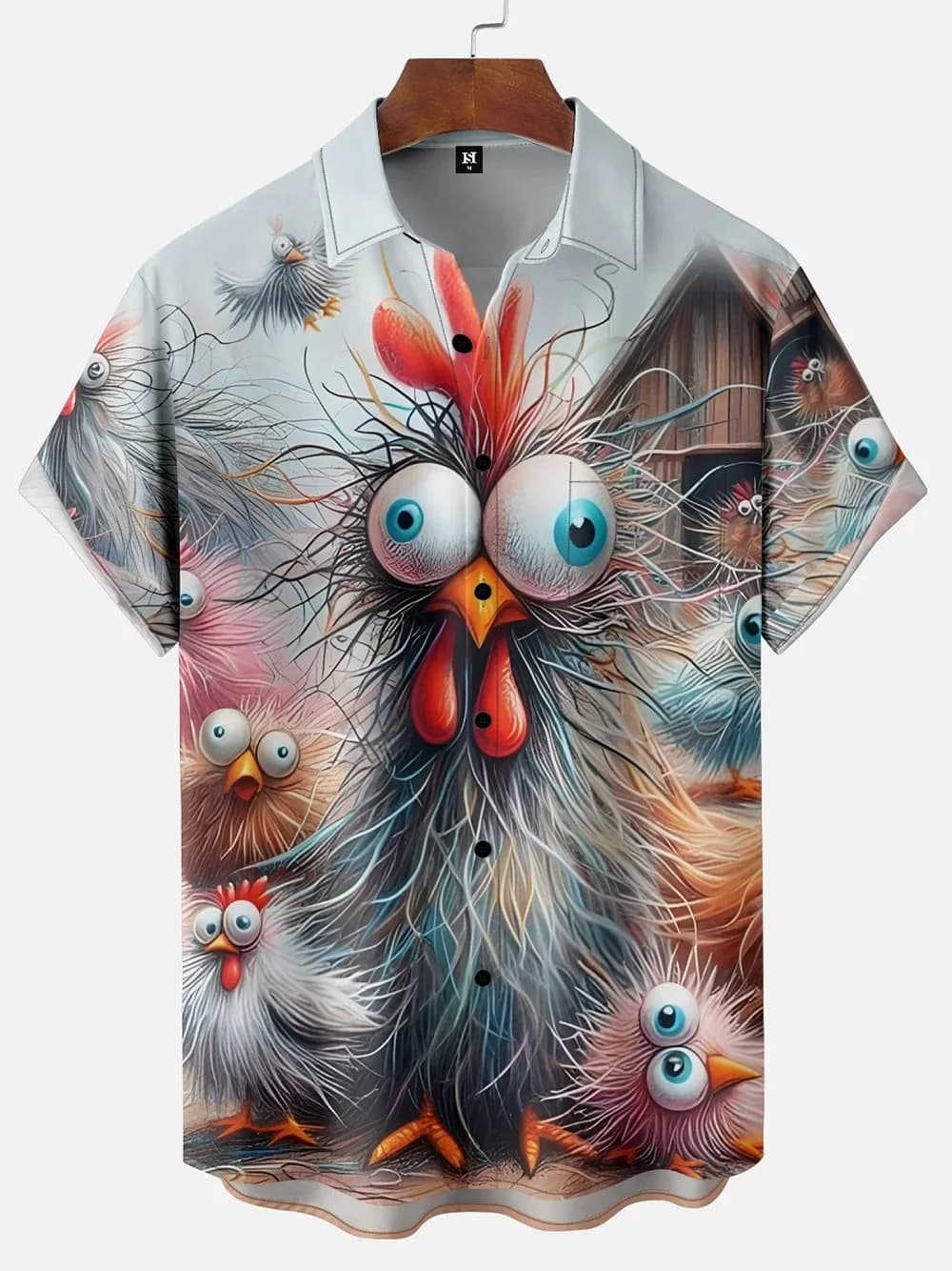 Camicie divertenti con grafica di polli Y2K per uomo, abbigliamento hawaiano con simpatici cartoni animati, camicie a maniche corte alla moda con stampa 3D di animali, camicie da spiaggia