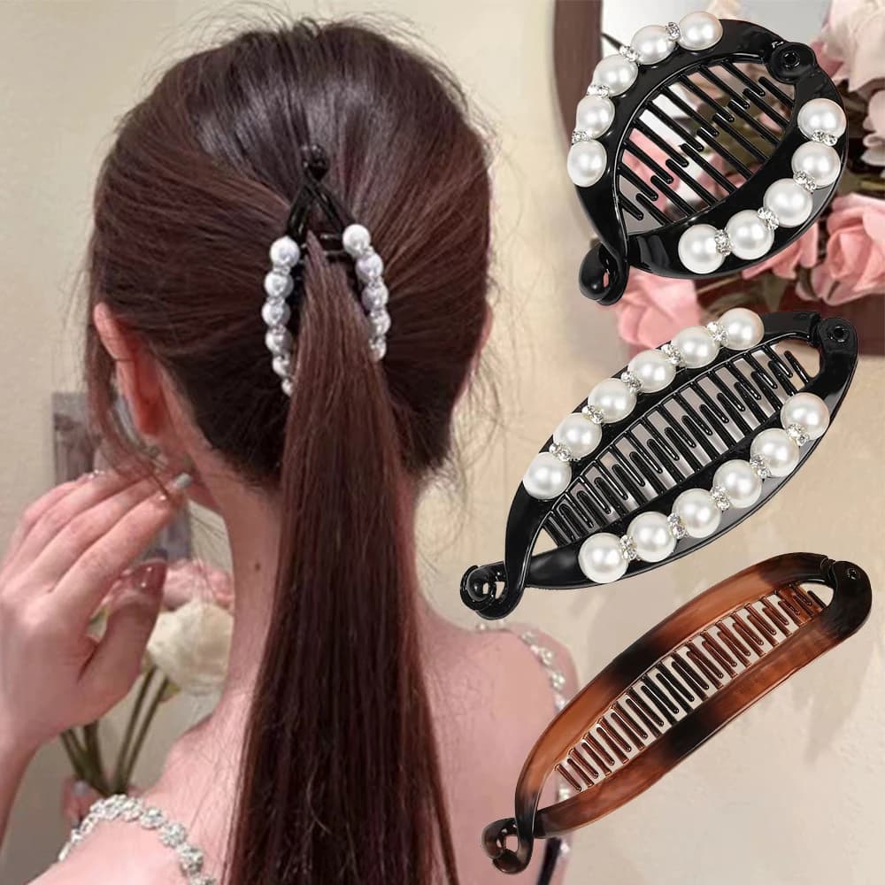 Women's Hair Clip Bead Rhinestone Horsetail Hair Clips in Banana for Girls Blossoms Blossoms Fishtail Clips Hair Accessories