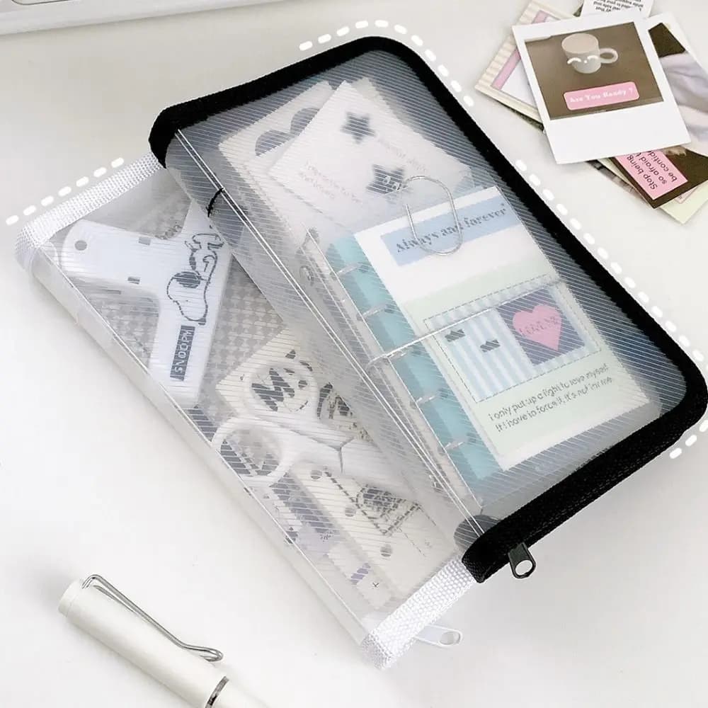 Multifunctional Transparent Zipper Pouch A6 Transparent File Folder Bag PP Large Capacity Stationery Organizer Pouch Students