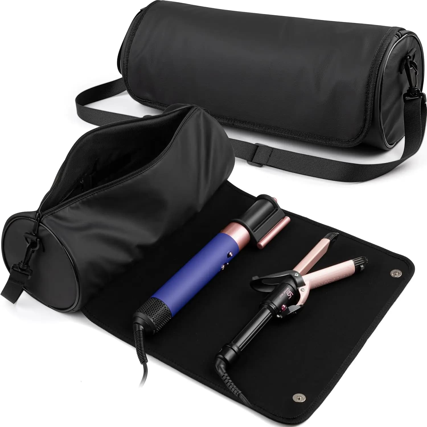 Borsa da Viaggio per Strumenti per Capelli con Tappetino Termoresistente, Custodia per Ferro Arricciacapelli e Styler