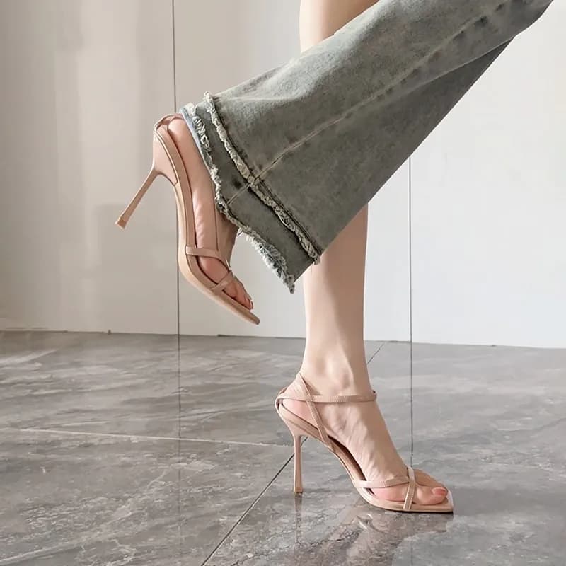 Stiletto Sandals Women Xia One Word Strap Square Toe High Heels Not Tired Feet Sexy Strappy High Heel Sandals