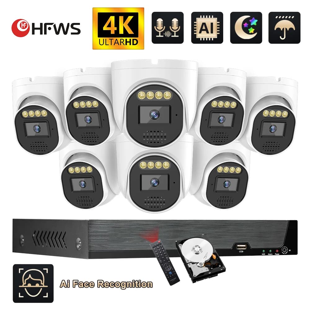 HFWVISIONE 4K Ultra HD POE Sistema di videosorveglianza 8CH NVR Registratore 8MP Telecamere di sicurezza Kit CCTV Registrazione audio Telecamera IP