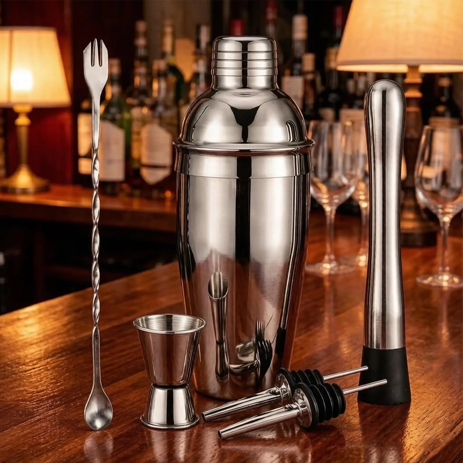 Bartender Set Drink Shaking Accessories with Jigger Muddler Cocktail Bar Shaker Set for Beginners Enthusiasts Home Apartment Pub
