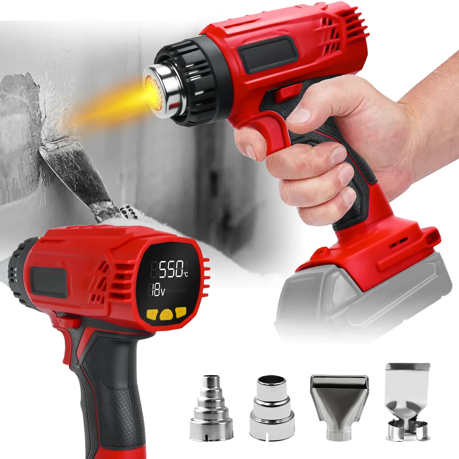 Pistola termica senza fili 400W 50 ℃ -550 ℃ Protezione da sovraccarico della pistola ad aria calda a riscaldamento rapido con display digitale LCD per batteria Milwaukee 18V