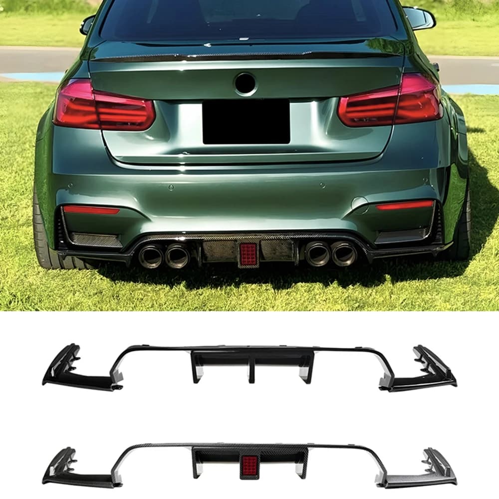 For BMW M3 M4 F80 F81 F82 F83 2014-2019 Car Rear Bumper Black Diffuser Splitter Spoiler With Iight LED Exterior Body Kit