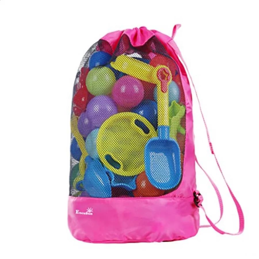 EocuSun Borsa da Spiaggia Grande in Rete, Resistente, Anti-Sabbia, con Coulisse, Zaino da Spiaggia, Borsa Portaoggetti per Giocattoli da Piscina e Palloni, Ideale per il Mare