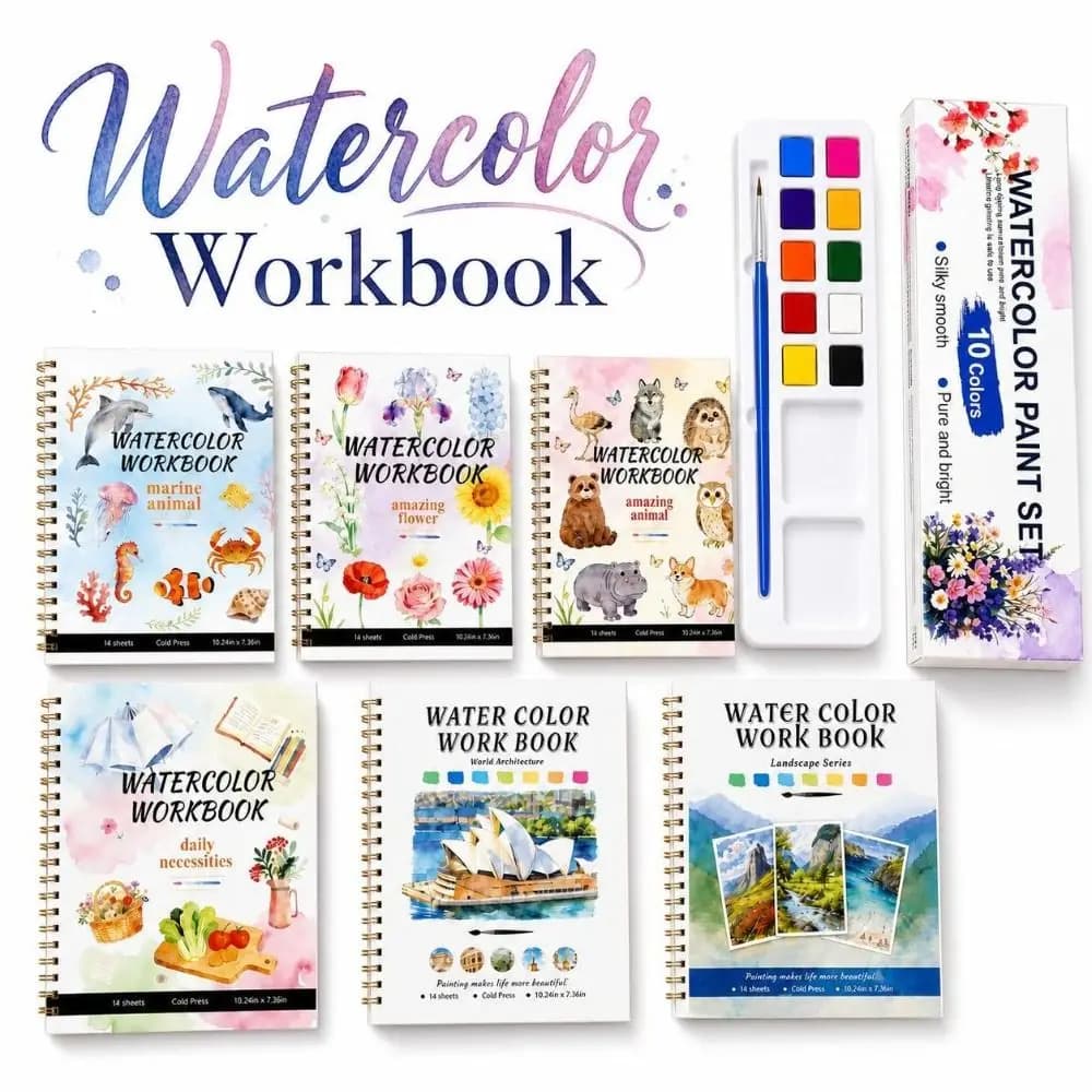 200GSM Watercolor Workbook Flower Scenery Animal Spiral-Bound Watercolor Painting Book Artistic Thickened Coloring Sketchbook