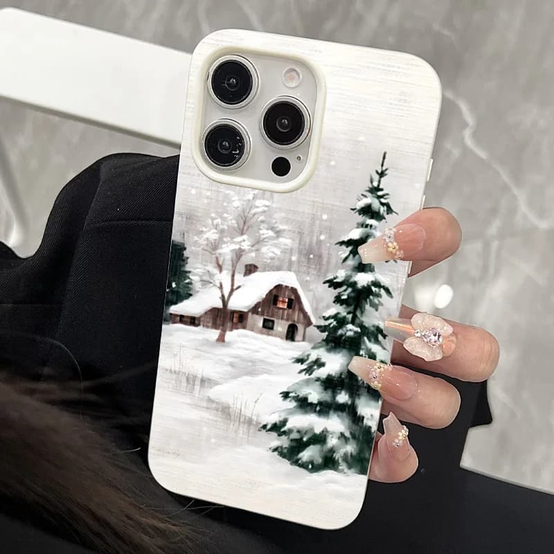 Christmas winter snow tree phone case for iPhone 17 Pro Max Air 16 12 14 15 Plus 11 Pro Max Cover soft shockproof