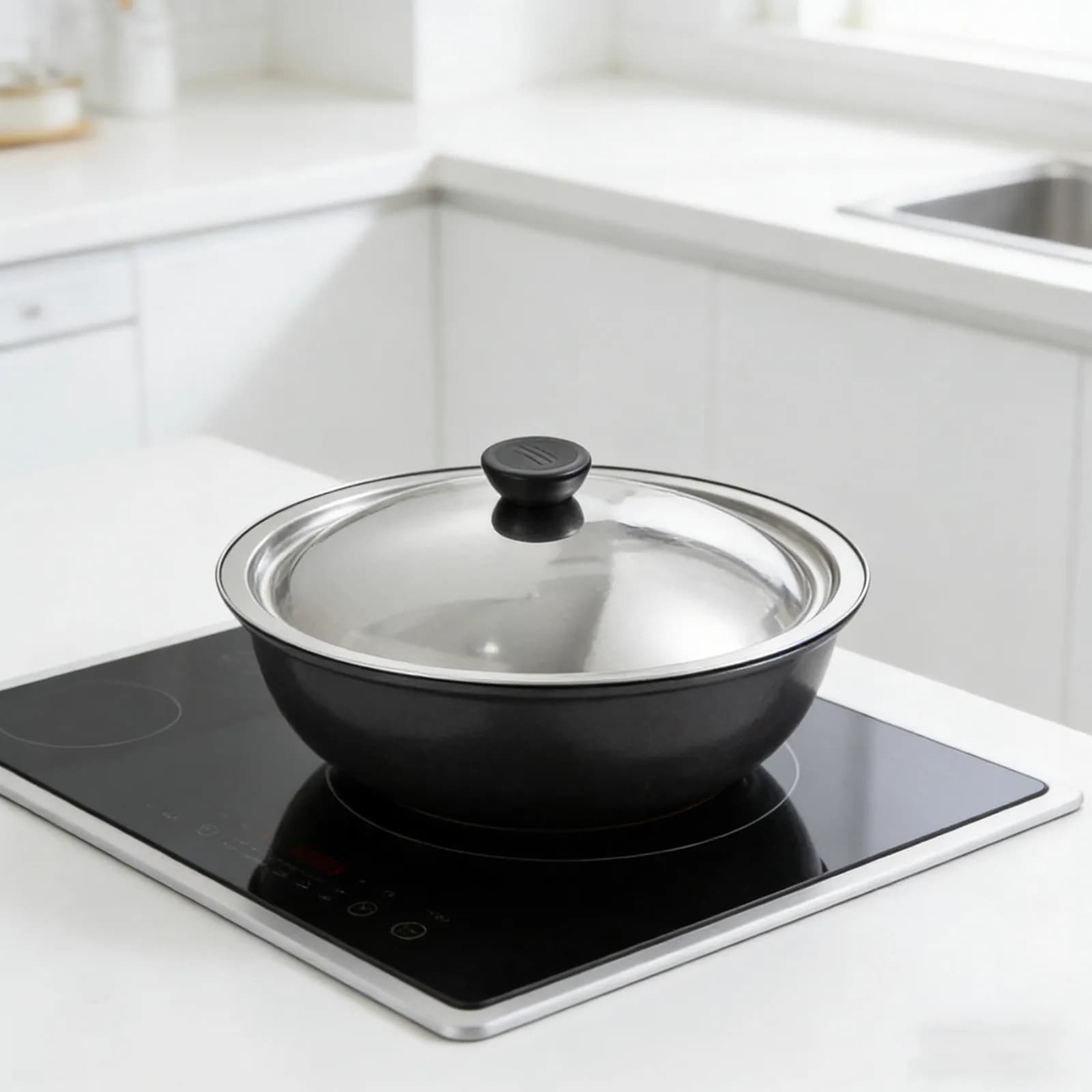 Stainless Steel Pan Lid 22Cm Universal Replacement for Frying Pan Skillet Wok Pot Strong Handle Heat Resistant Grease Splatter