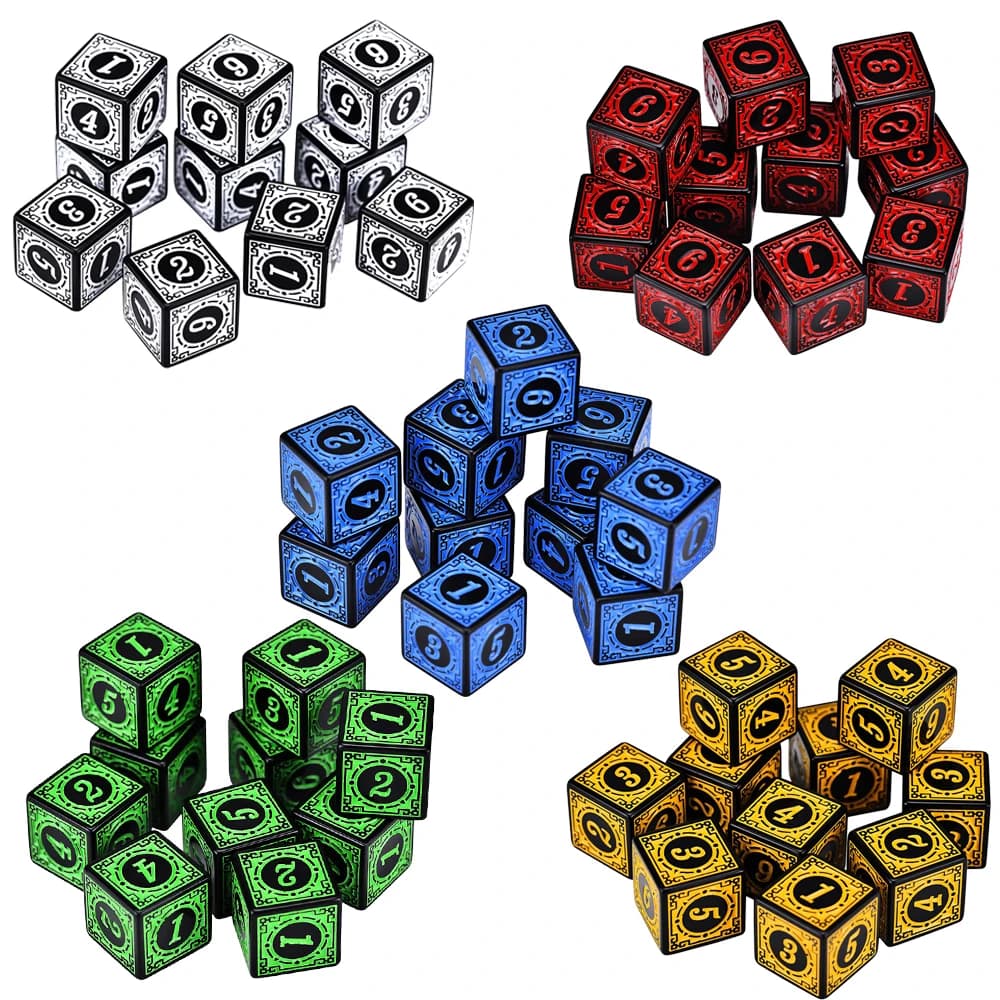 Set di 50 Dadi in Acrilico D6 con Motivi Incisi, Dadi Poliedrici a 6 Lati per Giochi di Ruolo, Dungeons and Dragons e Giochi da Tavolo