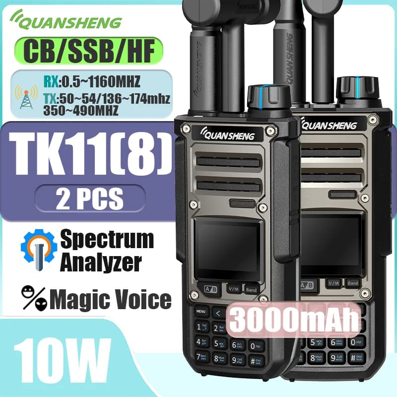 2PCS Quansheng TK11(8) 10W Walkie Talkie AM FM SSB Doppio ricevitore Magic Analizzatore di spettro vocale Misuratore di frequenza SAME TK11 8 Radio